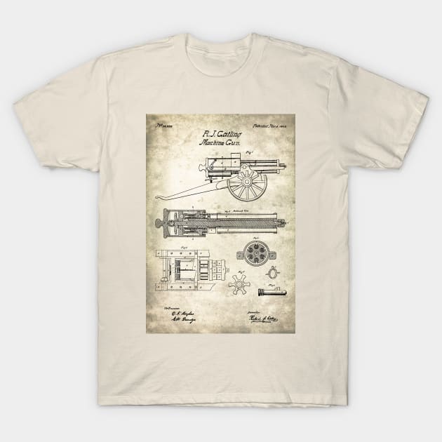 Gatling Gun Patent - 1862 Machine gun - S T-Shirt by SPJE Illustration Photography